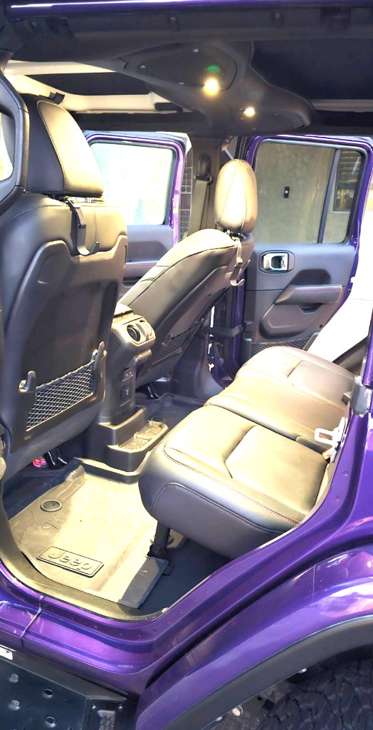 Purple Jeep rear seat and floor after detailing
