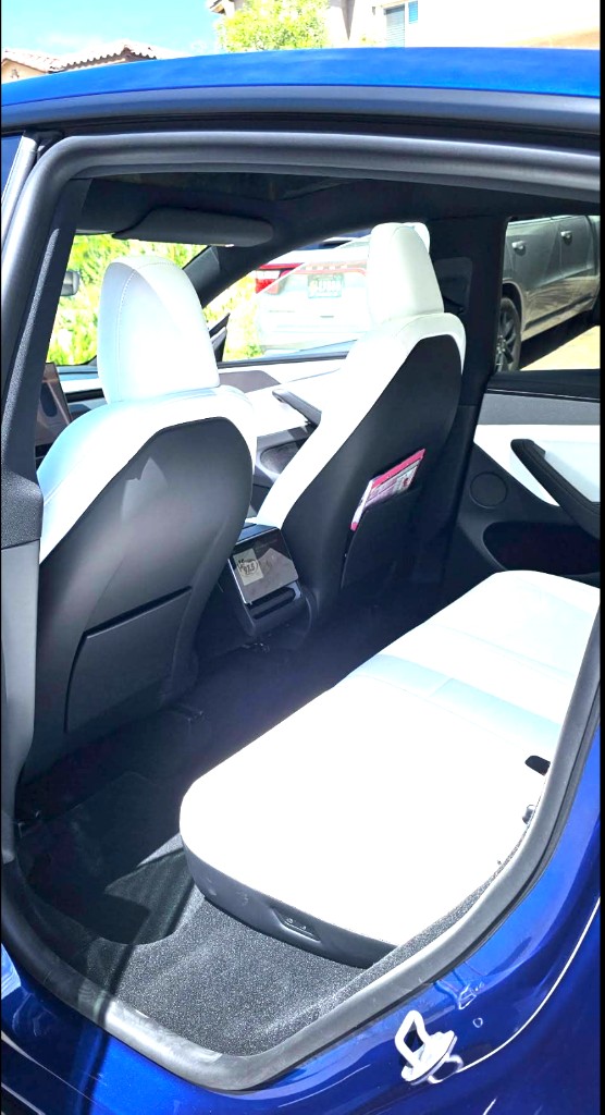 White Tesla rear cabin after interior detailing